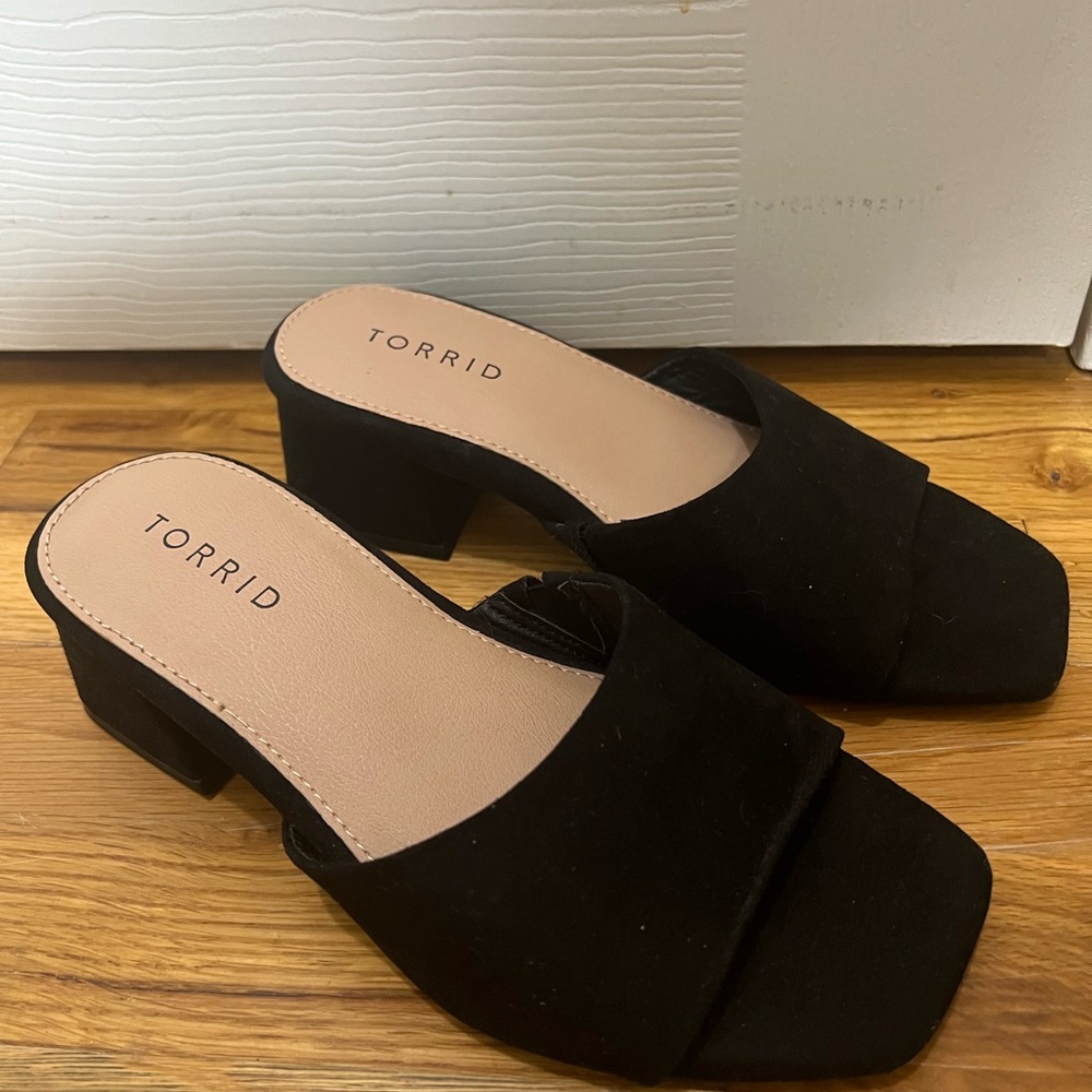 Torrid Black Suede Block Heel Mule Sandals